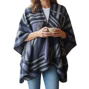 FRAAS Geometric Ruana Wrap Shawl Blanket Scarf Minimalist Cozy Core Quiet Luxury